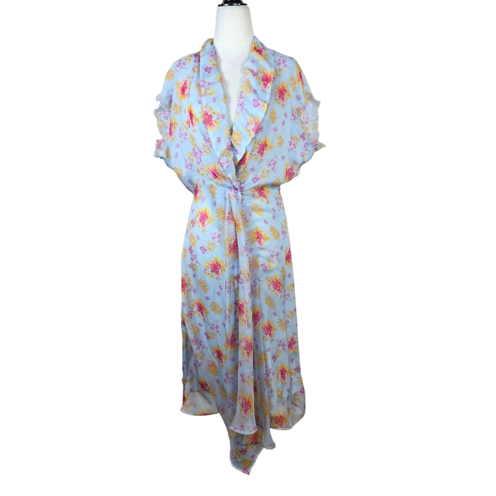 Dodo bar Or Floral cinched front waist  with raw edges midi dress